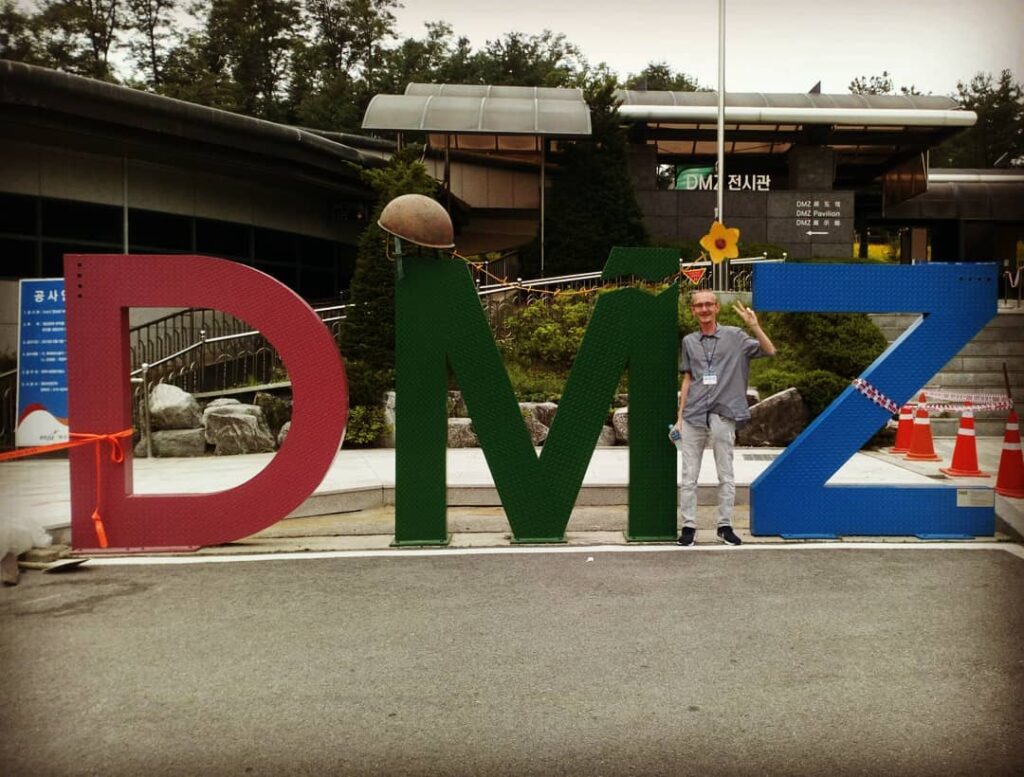 Visiting the DMZ border between South and North Korea.