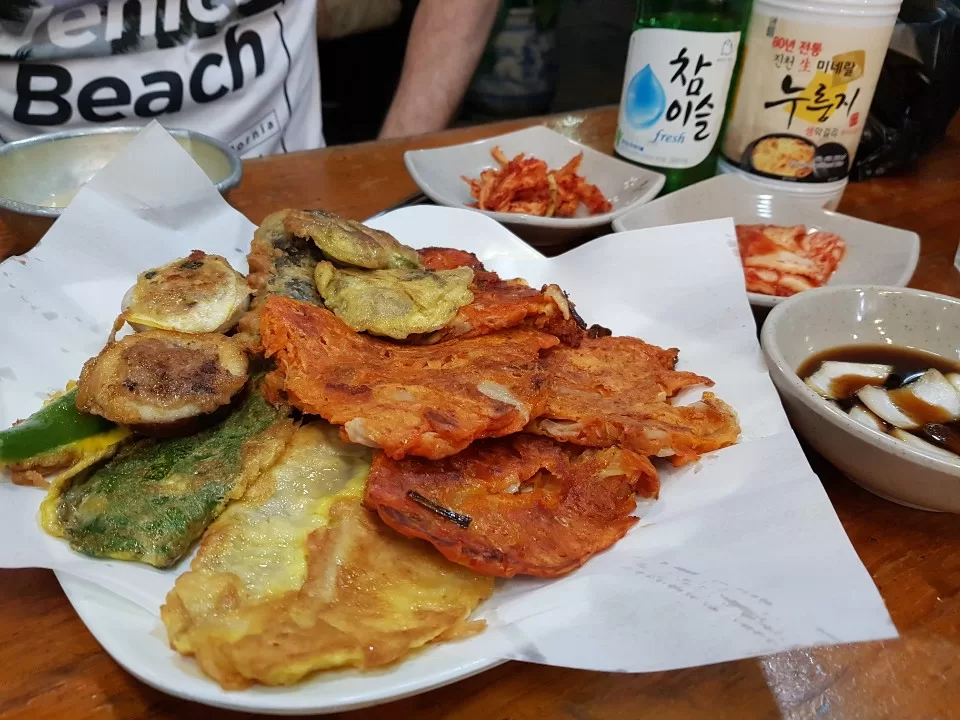 A plate of traditional korean pancakes, which are totally different to pancakes in the west!