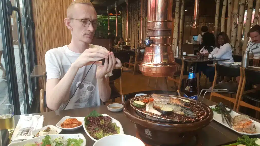 Enjoying a feast at a Korean barbecue restaurant in Seoul!