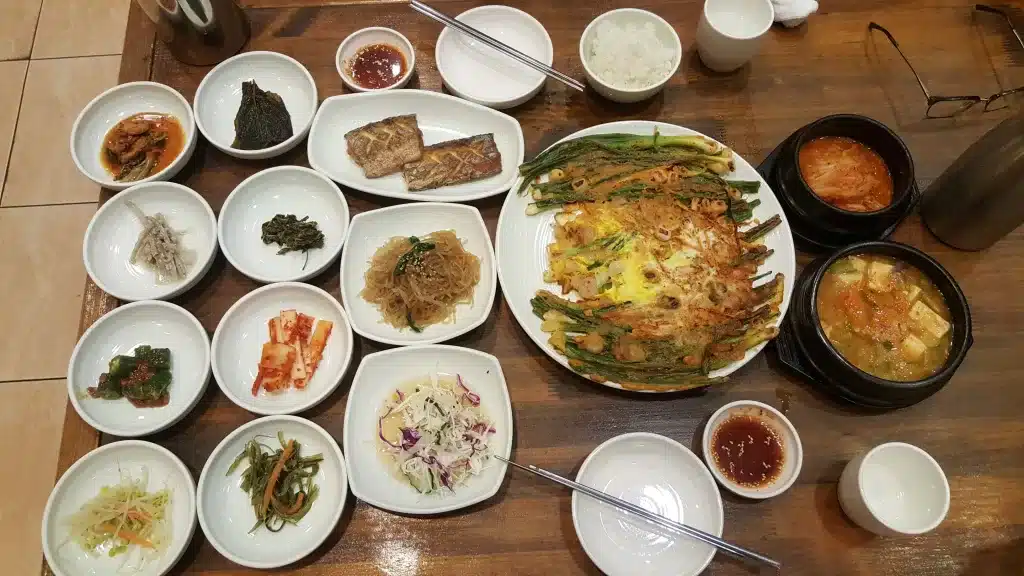 This is a typical amount of dishes for just 2 people at a Korean restaurant!